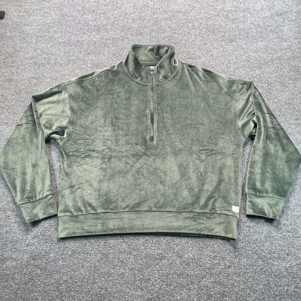 Vuori Restore Half Zip Pullover Women Large Green Corduroy Ribbed Velvet VW2059